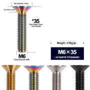 S-PARTS M6 Countersunk Titanium Bolts — 12–70mm — Road Bike — M6×35mm
