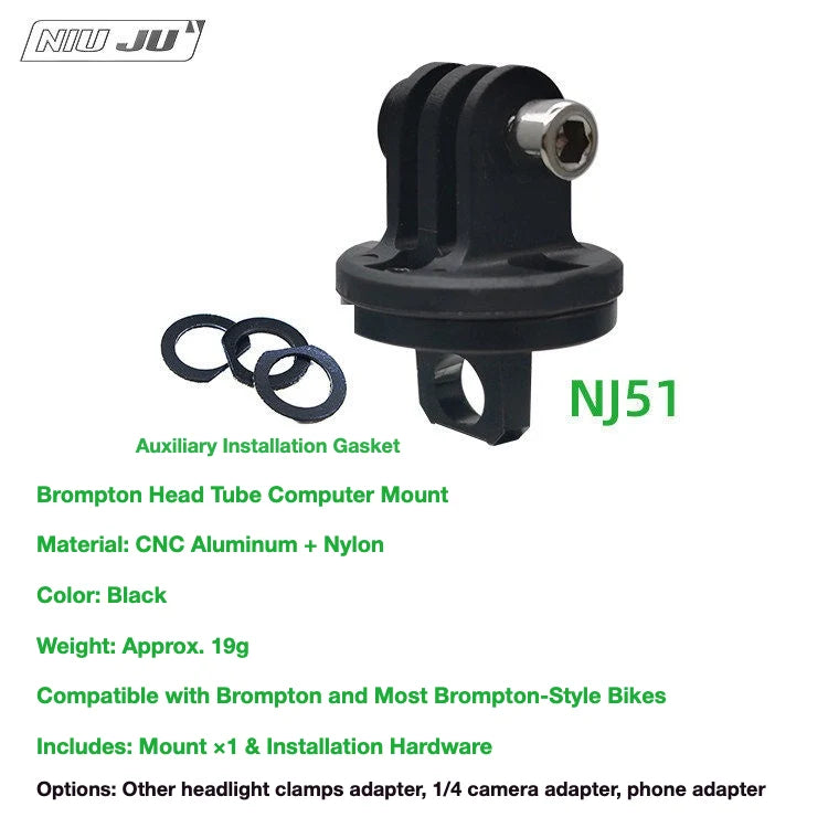 NIUJU Brompton Computer Mount — Garmin Phone Adapter GoPro Front Mount — NJ51 - GoPro Adapter