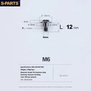 S-PARTS A3 M6 Umbrella Head Step Bolts — Black — 36 Specifications — L12 D16 step screws D7.8 H5