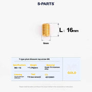 S-PARTS T15 M6 Flat-Bottom Titanium Set Screws — L8/L10/L12/L16 — L16mm / Gold