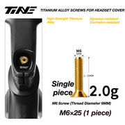 TiNE M6 Titanium Headset Top Cap Screws — 25 / 30 / 35 / 45mm — M6×25 Gold Glow