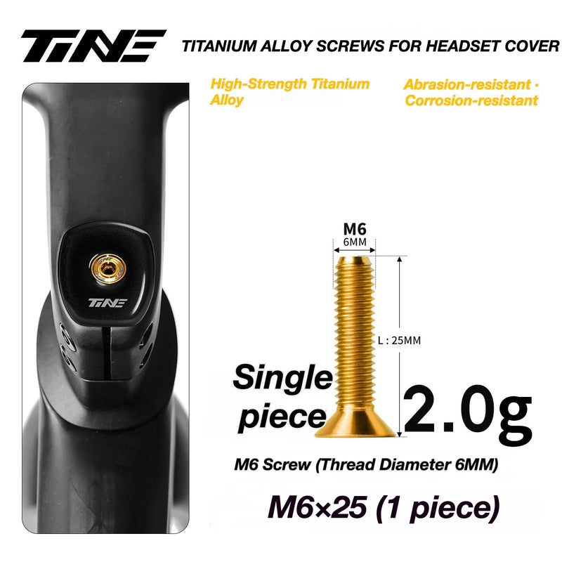 TiNE M6 Titanium Headset Top Cap Screws — 25 / 30 / 35 / 45mm — M6×25 Gold Glow