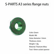 S-PARTS A3 Titanium Flange Nuts — M5 / M6 / M8 / M10 / M12 — Green