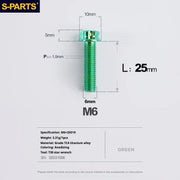 S-PARTS A3 M6 Titanium Bolts — 8–120mm — Green — L25mm