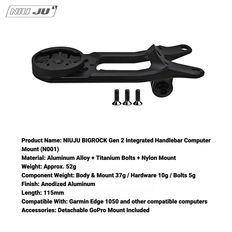 BIGROCK Gen 2 Integrated Handlebar Computer Mount — Garmin Edge 1050 Compatible Aero Bike Mount