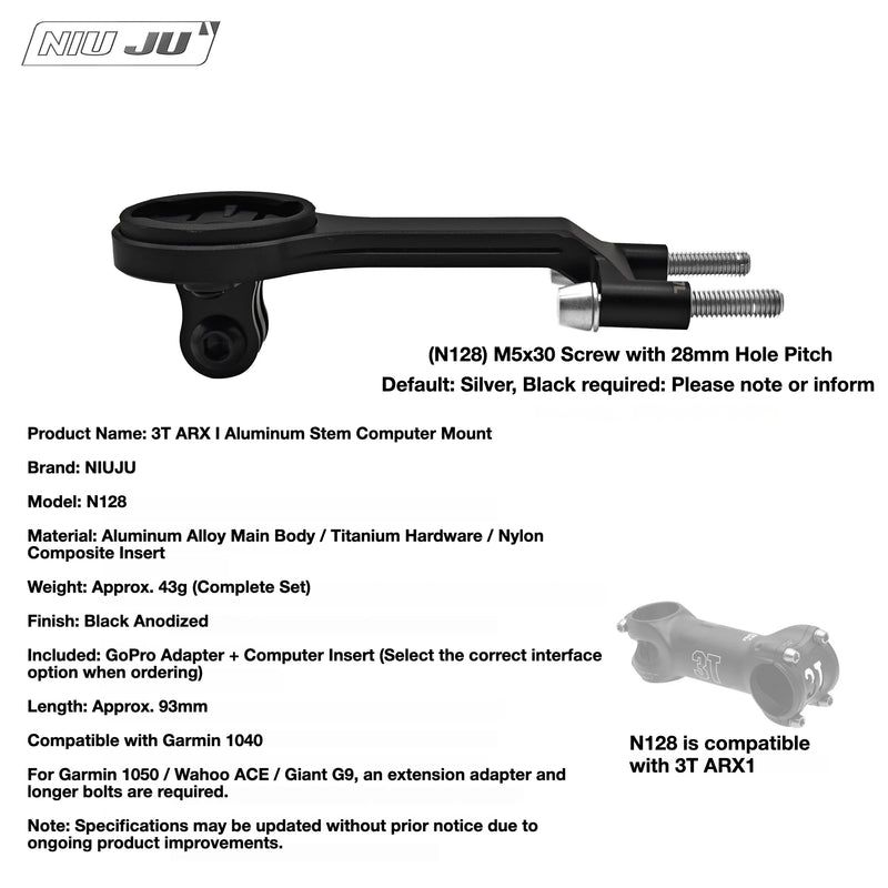 NIUJU 3T ARX I & ARX II PRO Team Computer Mount — Garmin Wahoo GoPro Compatible — Fits ARX I Stem Computer Mount N128