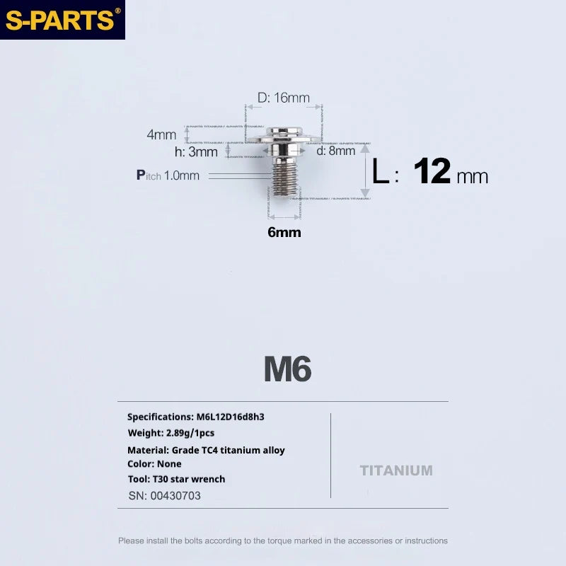 S-PARTS A3 M6 Umbrella Head Step Bolts — Titanium — 36 Specifications — L12 D16 step screws D8 H3
