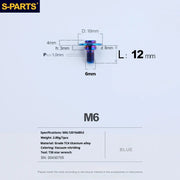 S-PARTS A3 M6 Umbrella Head Step Bolts — Blue — 36 Specifications — L12 D16 step screws D8 H3