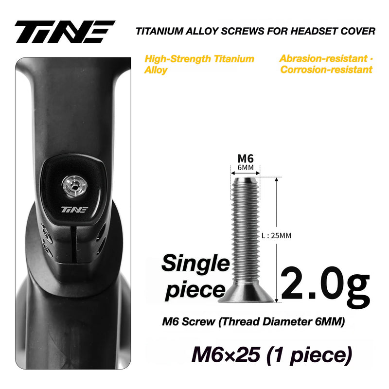 TiNE M6 Titanium Headset Top Cap Screws — 25 / 30 / 35 / 45mm — M6×25 Silver Shine