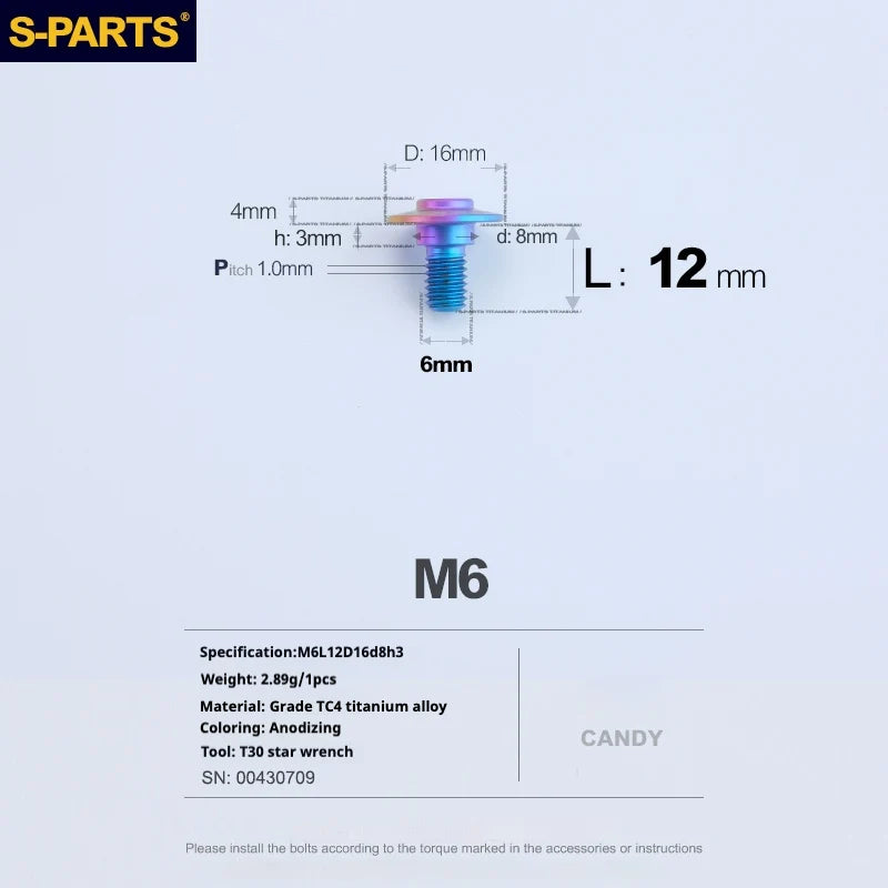 S-PARTS A3 M6 Umbrella Head Step Bolts — Candy — 36 Specifications — L12 D16 step screws D8 H3