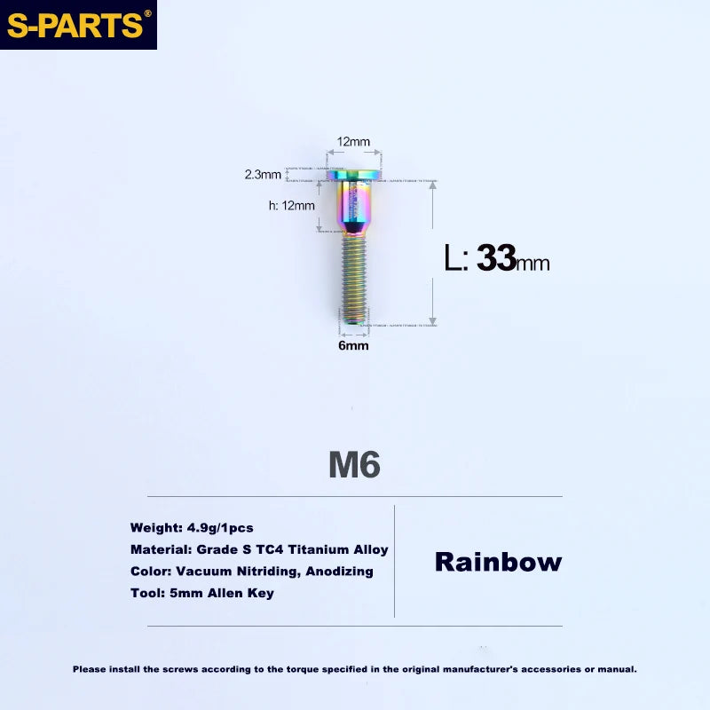 S-PARTS M6 Titanium Seatpost Clamp Bolt — Trek — L33 D12 / L35 D10 — M6 L33 D12 / Rainbow