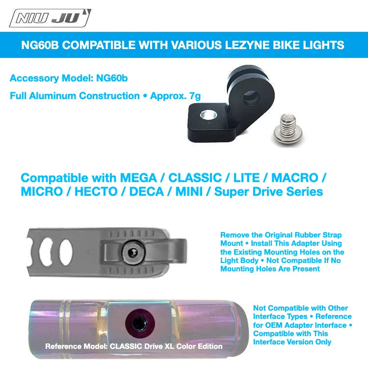 NIUJU Brompton Front Fork GoPro Mount — Bike Light & Action Camera — Raypal Light Adapter ×1 (GoPro Mount Not Included)