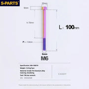 S-PARTS A3 M6 Titanium Bolts — 8–120mm — Candy — L100mm