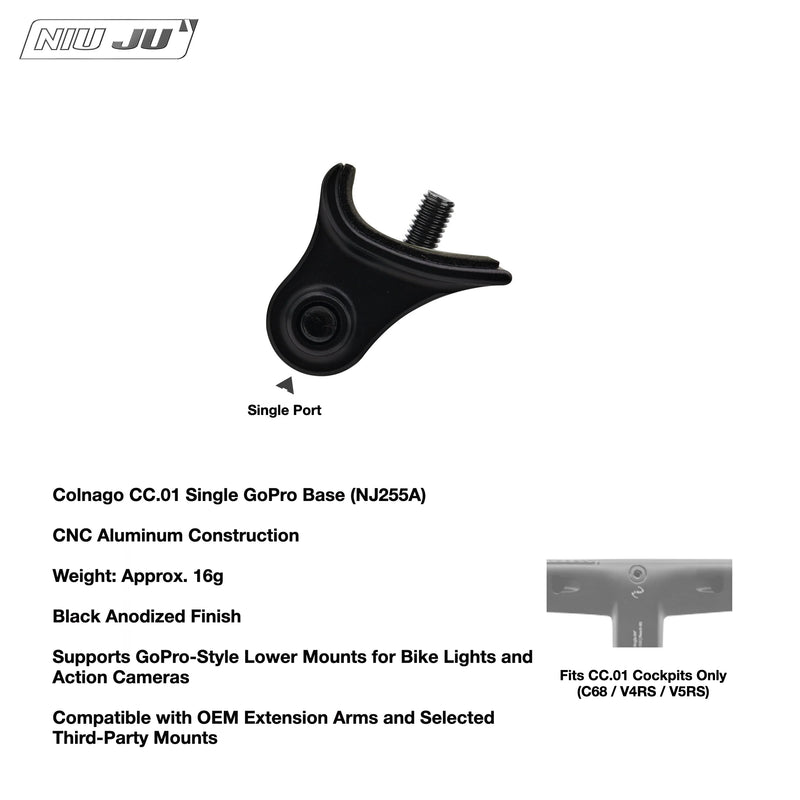 NIUJU Colnago CC.01 Computer Mount — C68 V5RS Garmin Wahoo — NJ255A Single GoPro Base (Extension Arm Not Included)