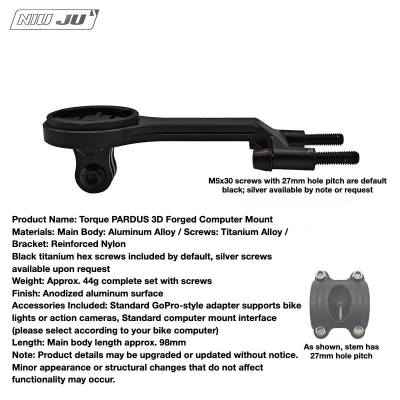 PARDUS MVMT M-DARK Aluminum Computer Mount — PARDUS 3D Forged -7° Mount