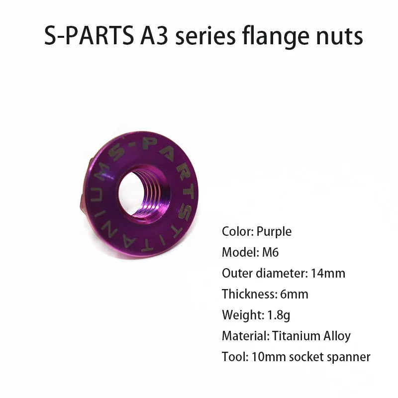 S-PARTS A3 Titanium Flange Nuts — M5 / M6 / M8 / M10 / M12 — Purple