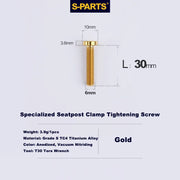 S-PARTS TC4 Titanium Seatpost Clamp Bolt — Specialized SL6 / SL7 / SL8 / SL9 / Venge — Seat Clamp Locking Screws / Gold
