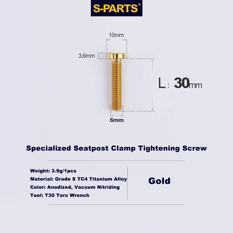 S-PARTS TC4 Titanium Seatpost Clamp Bolt — Specialized SL6 / SL7 / SL8 / SL9 / Venge — Seat Clamp Locking Screws / Gold
