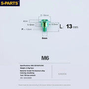 S-PARTS A3 M6 Umbrella Head Step Bolts — Green — 36 Specifications — L13 D16 step screws D10.5 H6