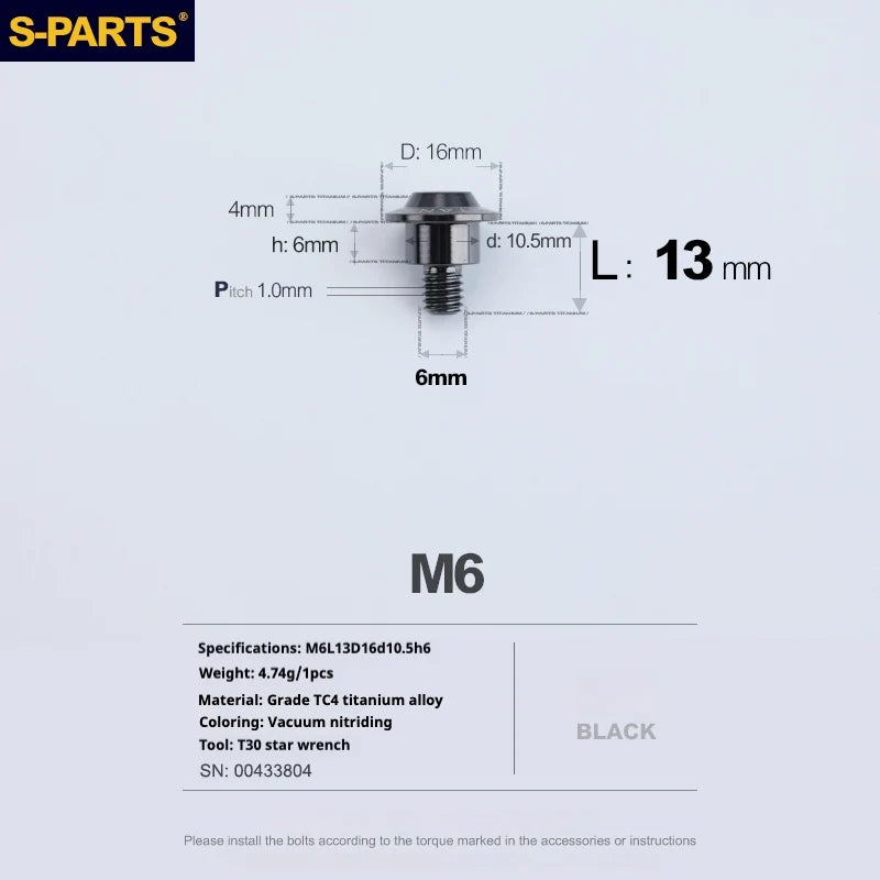 S-PARTS A3 M6 Umbrella Head Step Bolts — Black — 36 Specifications — L13 D16 step screws D10.5 H6