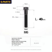 S-PARTS A3 M6 Titanium Bolts — 8–120mm — Black — L40mm