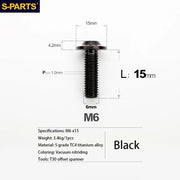 S-PARTS A3 D15 M6 Umbrella Head Titanium Bolts — 8–40mm — M6×15mm / Black