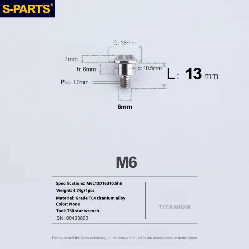 S-PARTS A3 M6 Umbrella Head Step Bolts — Titanium — 36 Specifications — L13 D16 step screws D10.5 H6