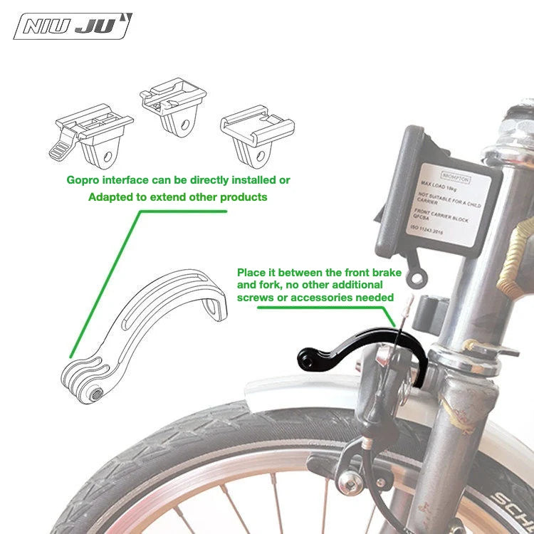 NIUJU Brompton Front Fork GoPro Mount — Bike Light & Action Camera Bracket