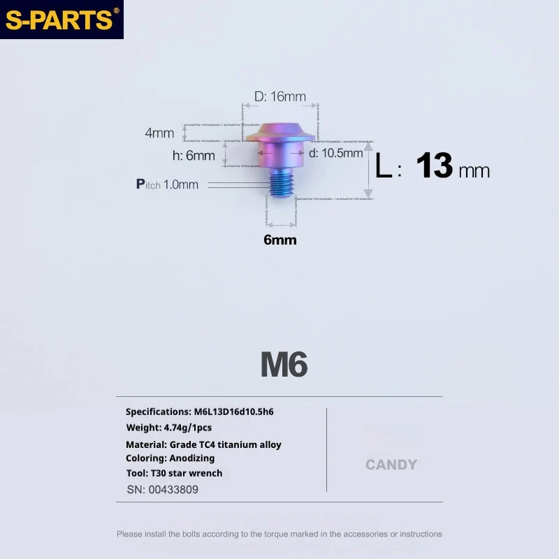 S-PARTS A3 M6 Umbrella Head Step Bolts — Candy — 36 Specifications — L13 D16 step screws D10.5 H6