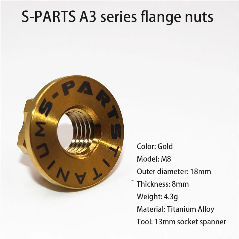 S-PARTS A3 Titanium Flange Nuts — M5 / M6 / M8 / M10 / M12 — Gold