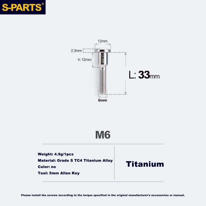 S-PARTS M6 Titanium Seatpost Clamp Bolt — Trek — L33 D12 / L35 D10 — M6 L33 D12
