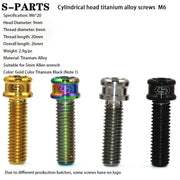 S-PARTS M6 Cylindrical Head Titanium Bolts — 10–25mm