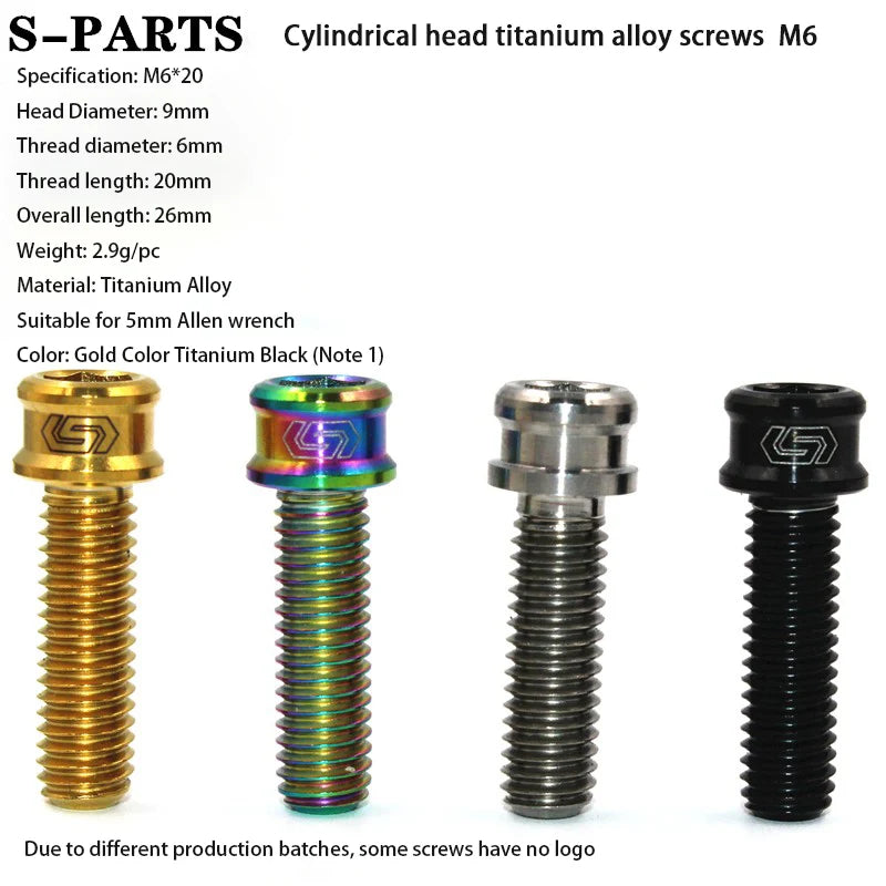 S-PARTS M6 Cylindrical Head Titanium Bolts — 10–25mm
