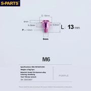 S-PARTS A3 M6 Umbrella Head Step Bolts — Purple — 36 Specifications — L13 D16 step screws D10.5 H6