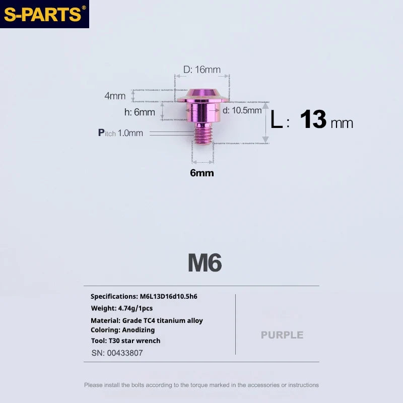S-PARTS A3 M6 Umbrella Head Step Bolts — Purple — 36 Specifications — L13 D16 step screws D10.5 H6