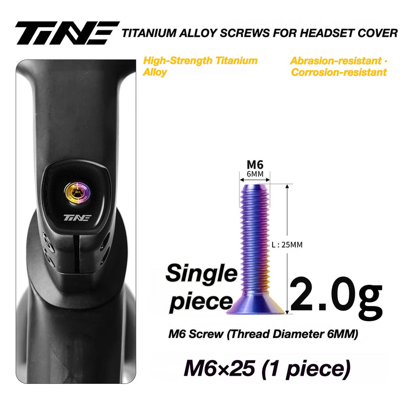 TiNE M6 Titanium Headset Top Cap Screws — 25 / 30 / 35 / 45mm — M6×25 Candy Oil Slick