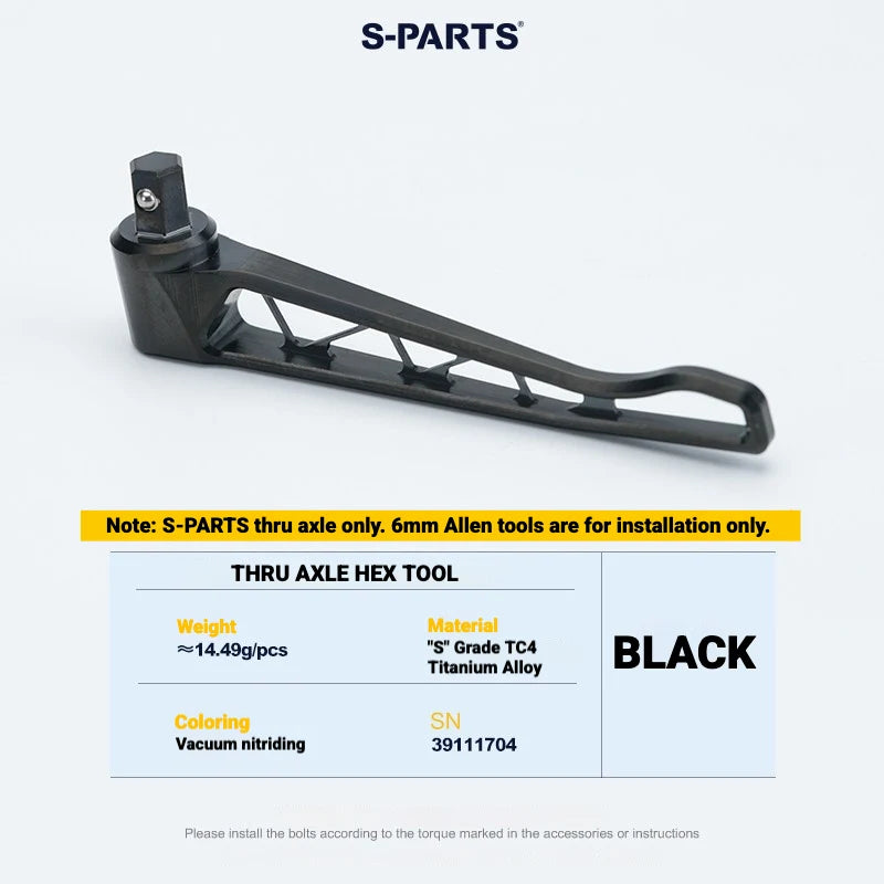 S-PARTS Titanium Thru Axle Set — TC4 Lightweight CNC Wheel Axle Upgrade — Titanium Thru Axle Tool(Sold Separately） / Black