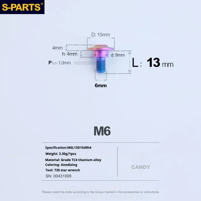 S-PARTS A3 M6 Umbrella Head Step Bolts — Candy — 36 Specifications — L13 D15 step screws D9 H4