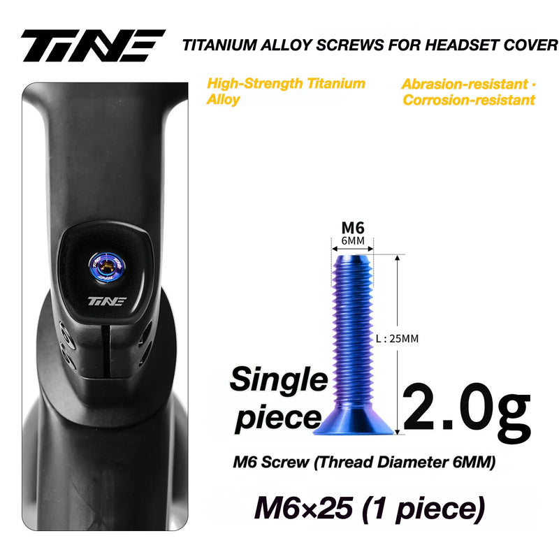 TiNE M6 Titanium Headset Top Cap Screws — 25 / 30 / 35 / 45mm — M6×25 Deep Blue