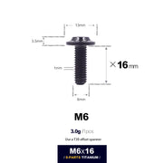 S-PARTS A3 D13 M6 Umbrella Head Titanium Bolts — 8–45mm — D13 M6×16mm / Black