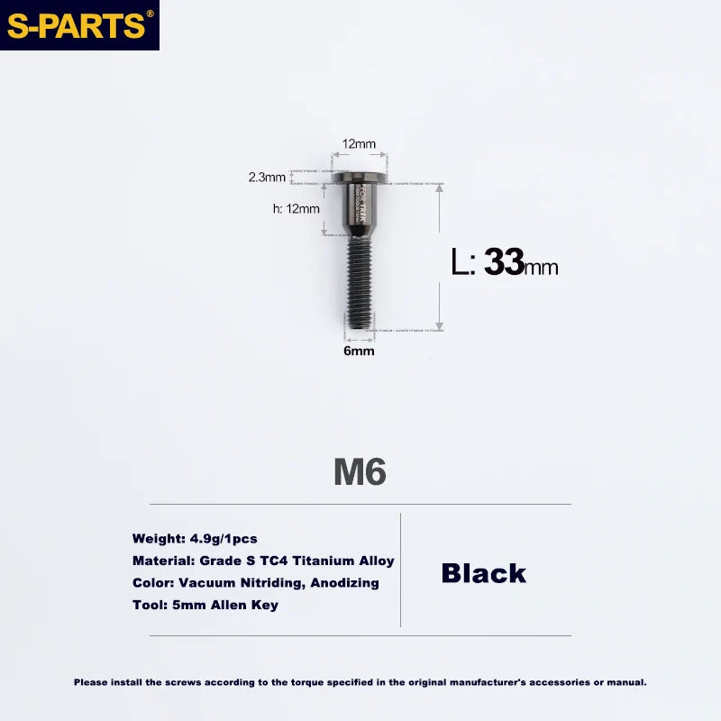 S-PARTS M6 Titanium Seatpost Clamp Bolt — Trek — L33 D12 / L35 D10 — M6 L33 D12 / Black