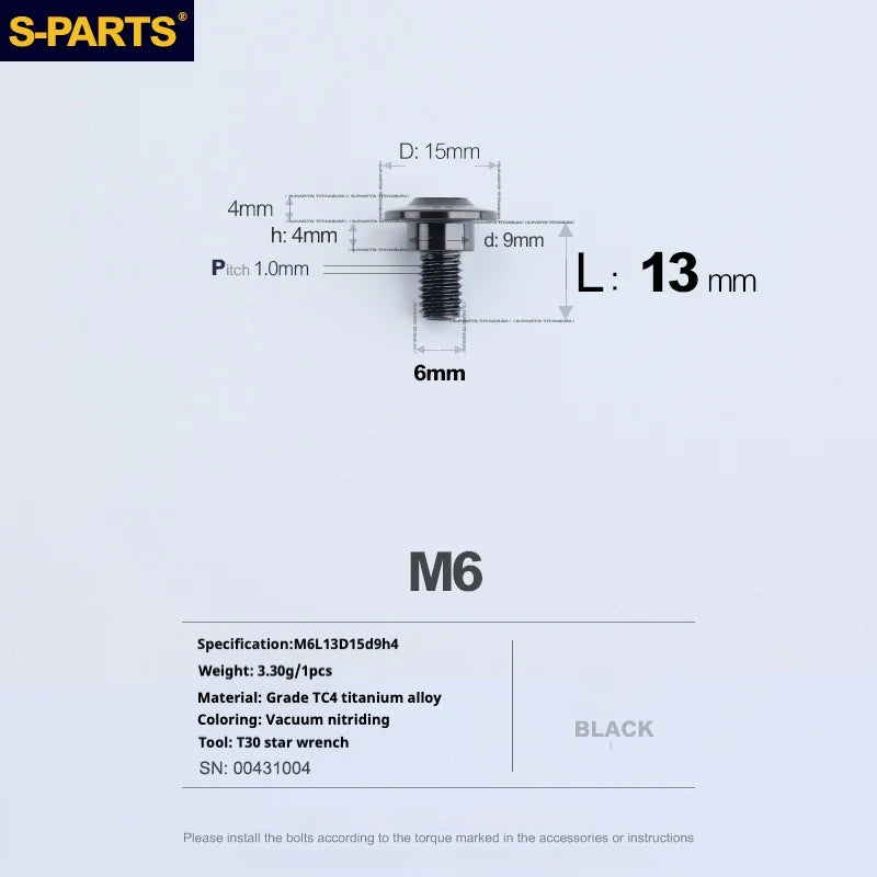 S-PARTS A3 M6 Umbrella Head Step Bolts — Black — 36 Specifications — L13 D15 step screws D9 H4