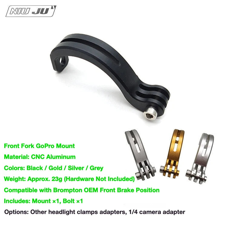 NIUJU Brompton Front Fork GoPro Mount — Bike Light & Action Camera Bracket