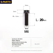 S-PARTS A3 M6 Titanium Bolts — 8–120mm — Black — L20mm