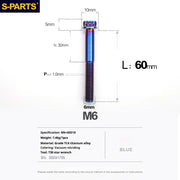 S-PARTS A3 M6 Titanium Bolts — 8–120mm — Blue — L60mm