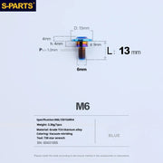 S-PARTS A3 M6 Umbrella Head Step Bolts — Blue — 36 Specifications — L13 D15 step screws D9 H4