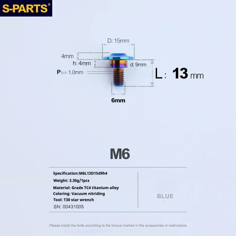 S-PARTS A3 M6 Umbrella Head Step Bolts — Blue — 36 Specifications — L13 D15 step screws D9 H4
