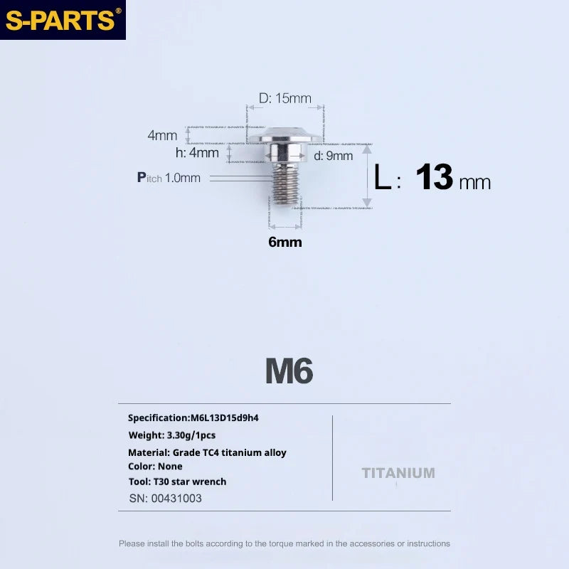 S-PARTS A3 M6 Umbrella Head Step Bolts — Titanium — 36 Specifications — L13 D15 step screws D9 H4
