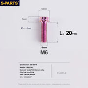S-PARTS A3 M6 Titanium Bolts — 8–120mm — Purple — L20mm