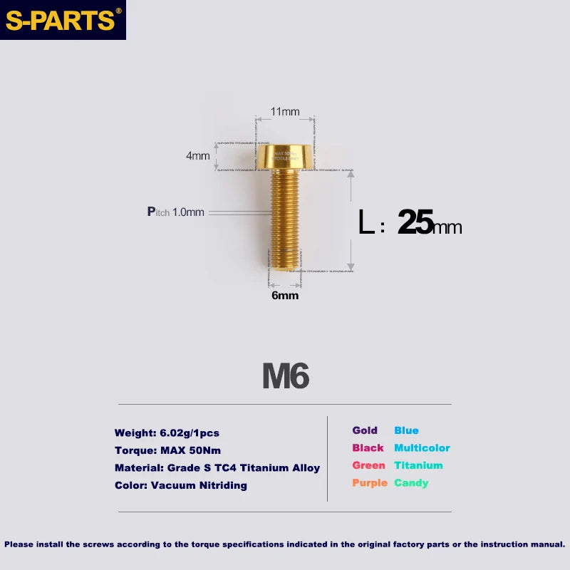 S-PARTS M6 Titanium Anti-Theft Upper Pump Bolts — Brembo — 20–35mm — Anti-Theft Screw M6 L25/2PCS